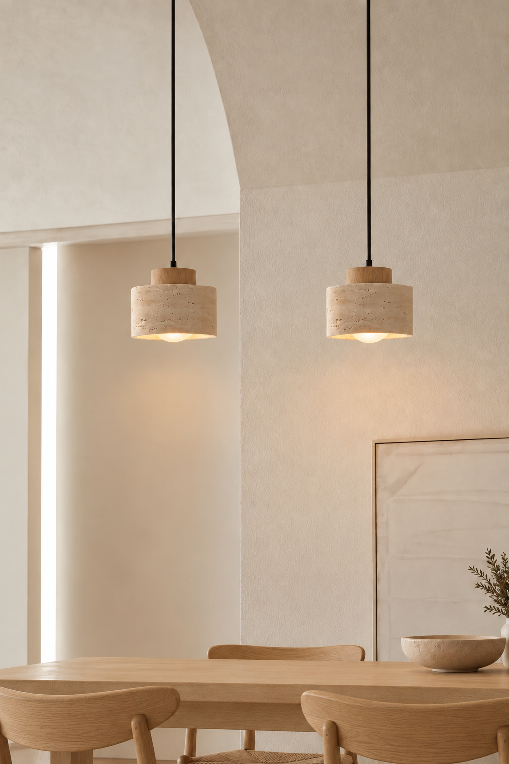 Mirella - Travertine eiken hanglamp | 2 stuks