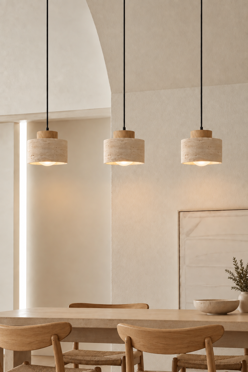 Mirella - Travertine eiken hanglamp set