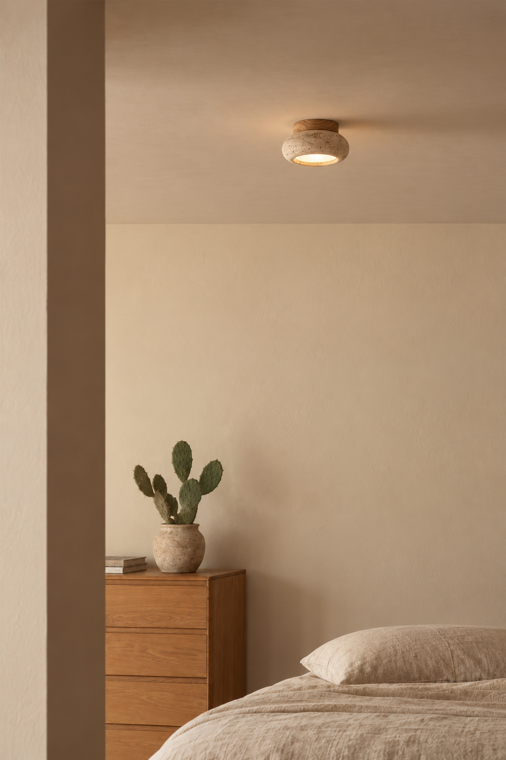 Mito | Ronde Travertine plafondlamp eiken