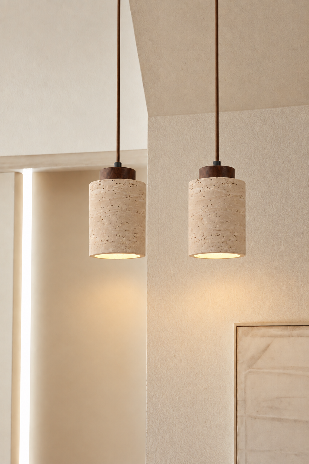 Mirella - 2 Travertine noten hanglampen
