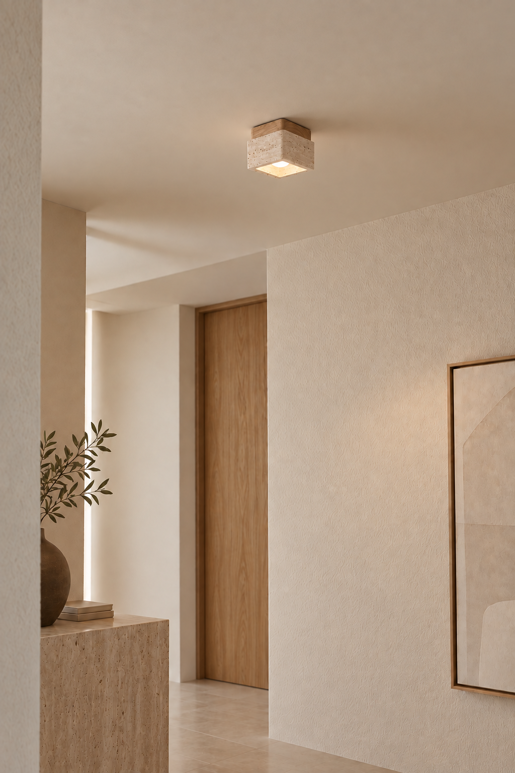 Mito | Travertine vierkante eiken plafondlamp