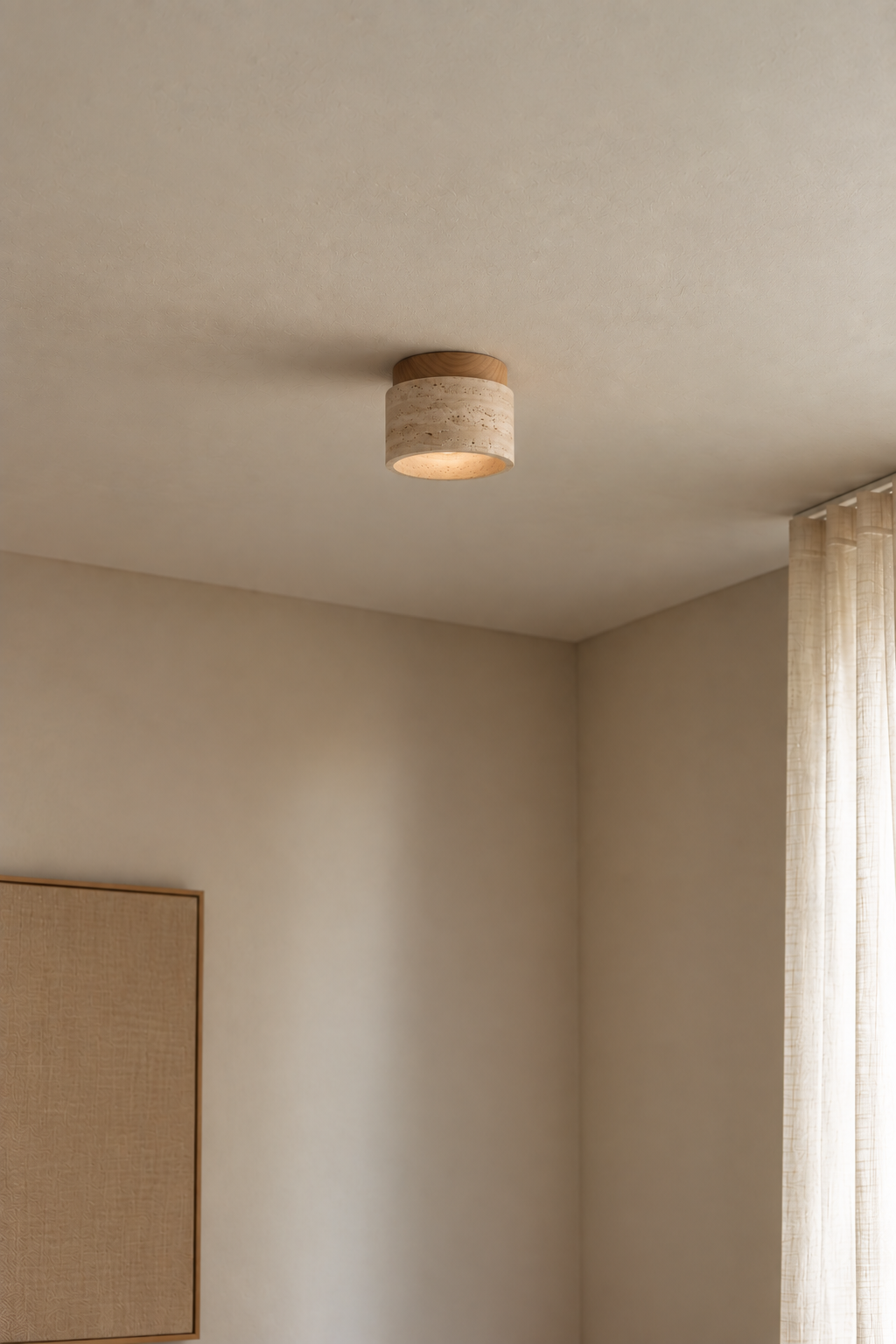Mito | Travertine plafond eiken lamp
