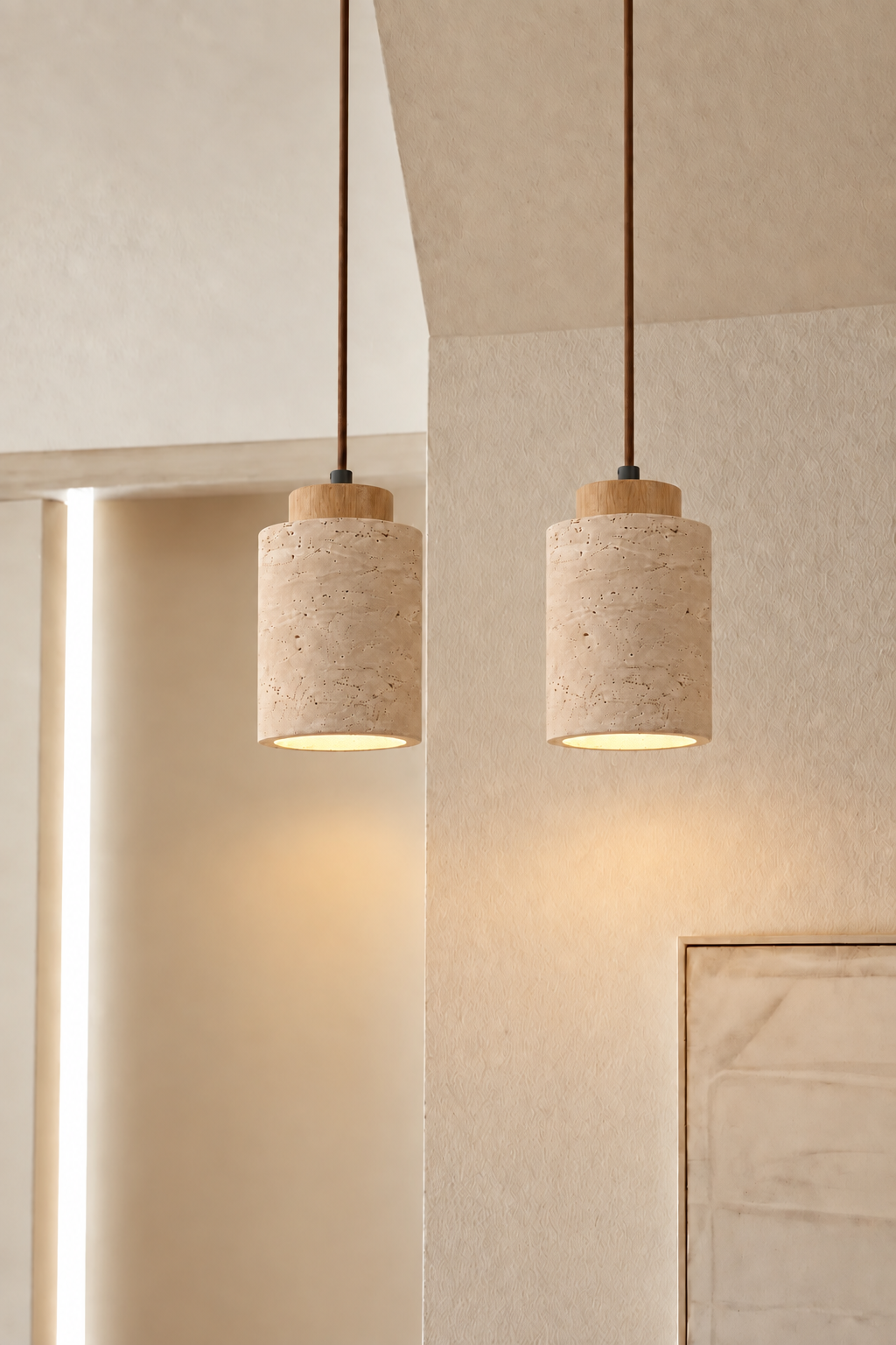 Mirella - Travertine eiken hanglamp set
