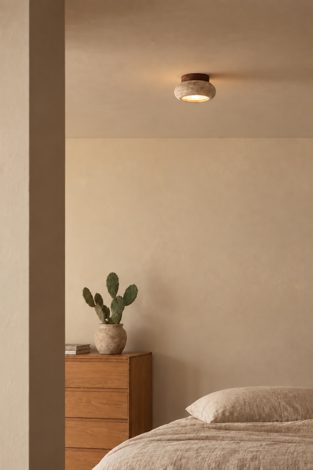 Mito | Ronde Travertine plafondlamp noten