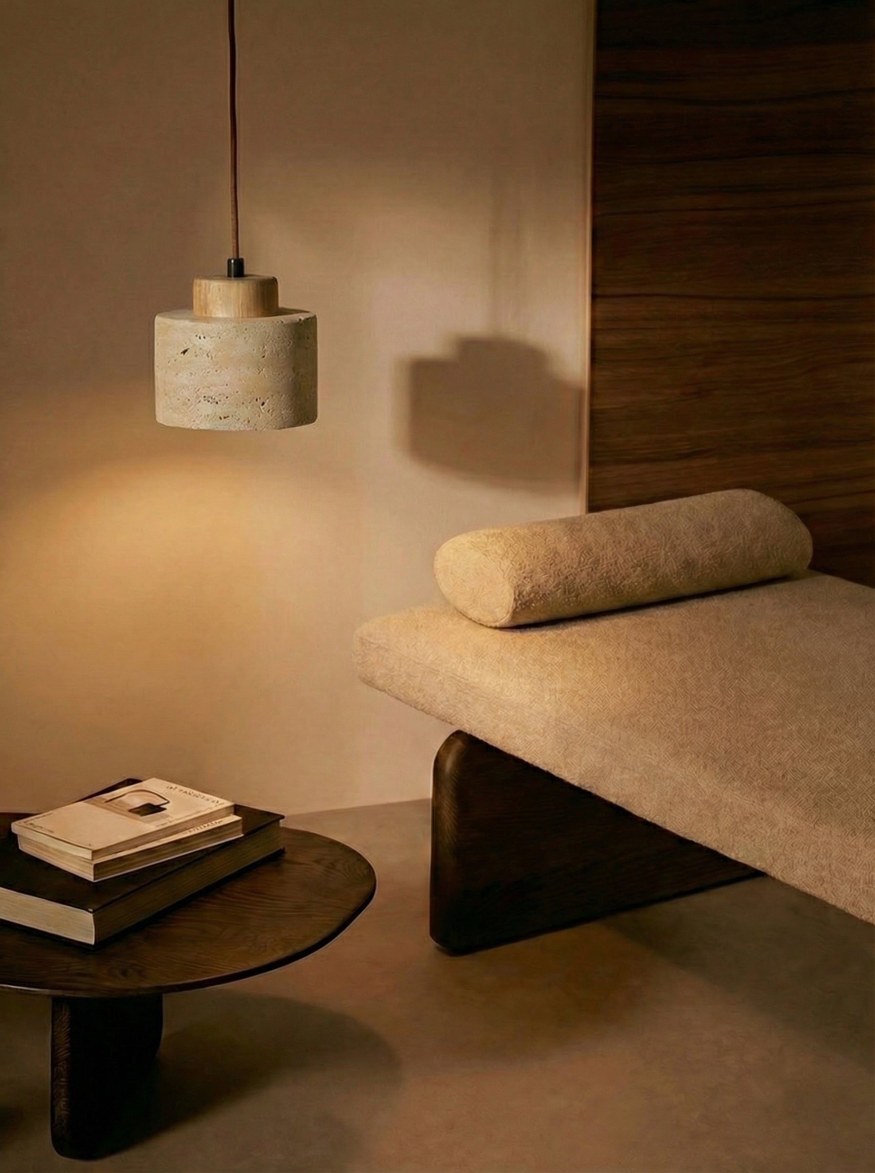 Mirella - Travertin Pendelleuchte Eiche mittel