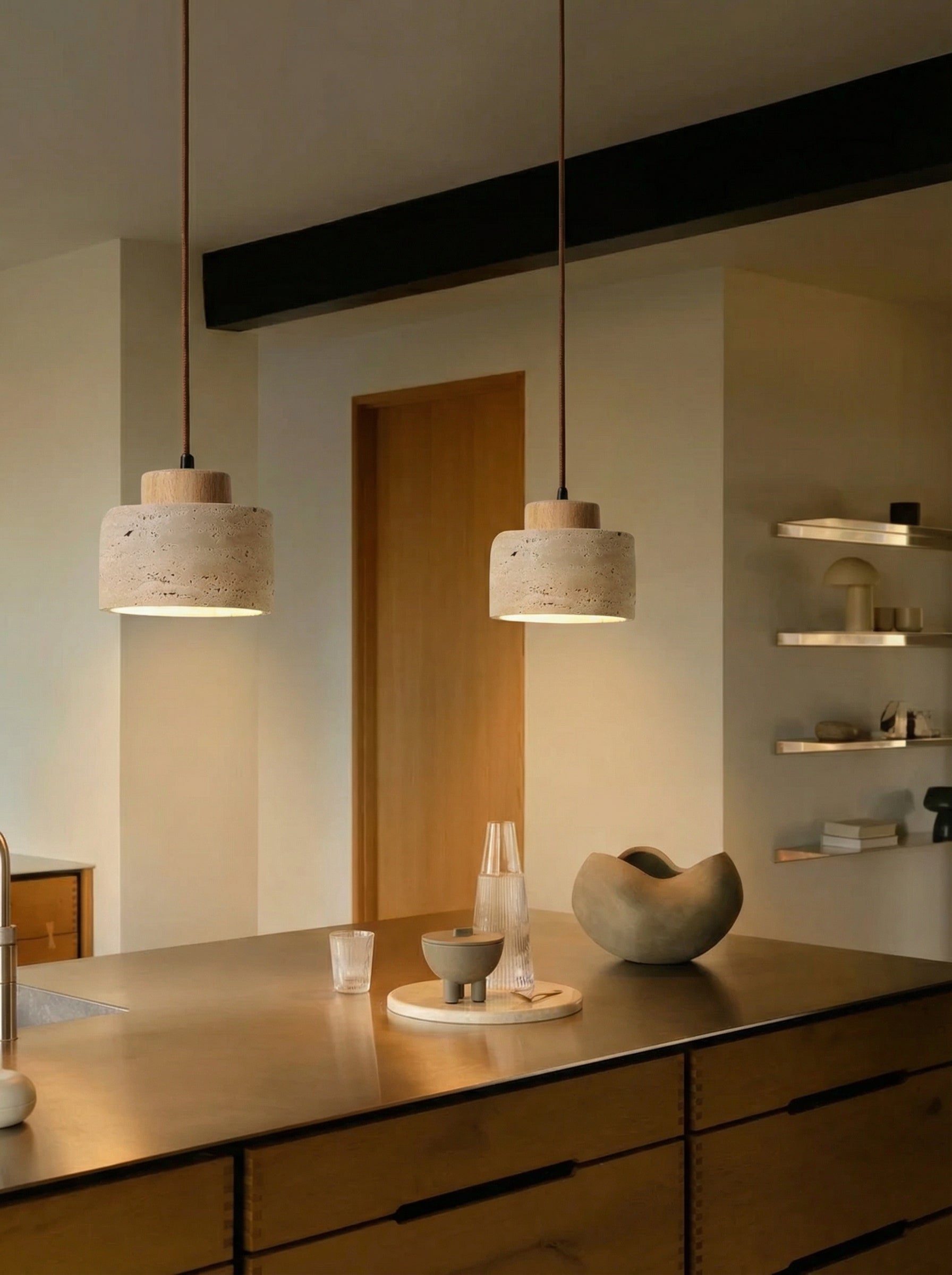 Mirella - Travertine eiken hanglamp | 2 stuks