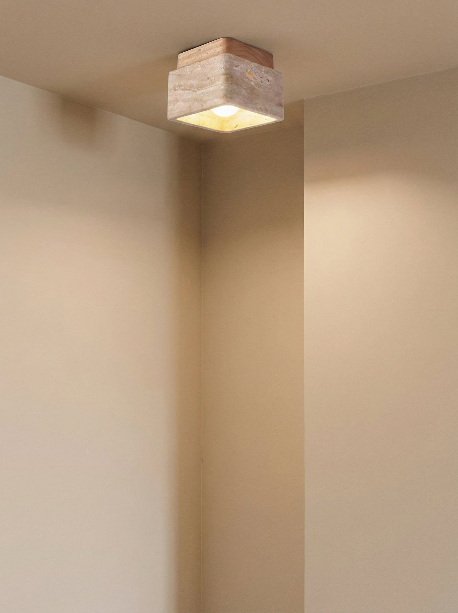 Mito | Travertine vierkante eiken plafondlamp