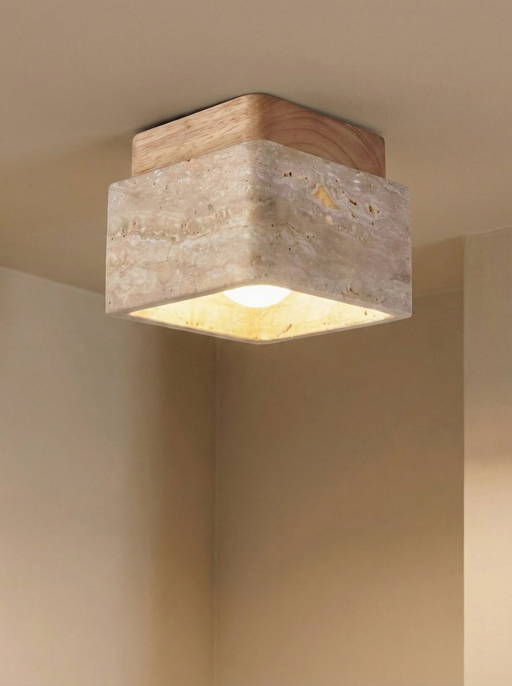 Mito | Travertine vierkante eiken plafondlamp