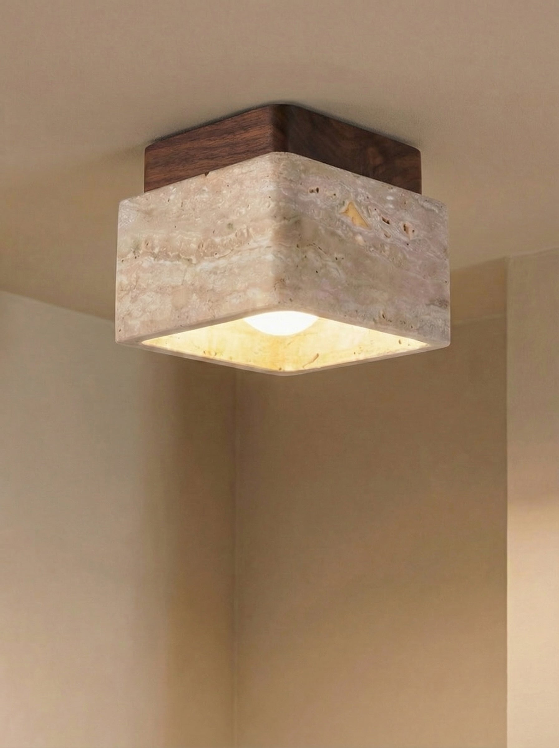 Mito | Travertine vierkante noten plafondlamp