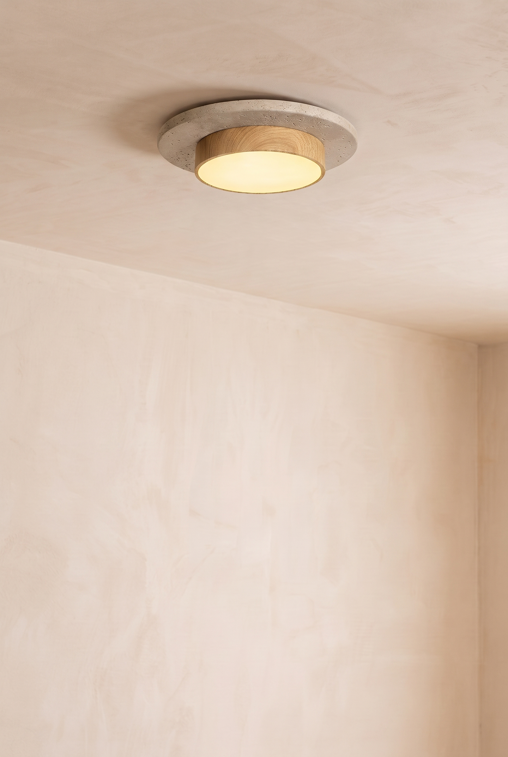Soraia | Ronde Travertine plafondlamp Eiken